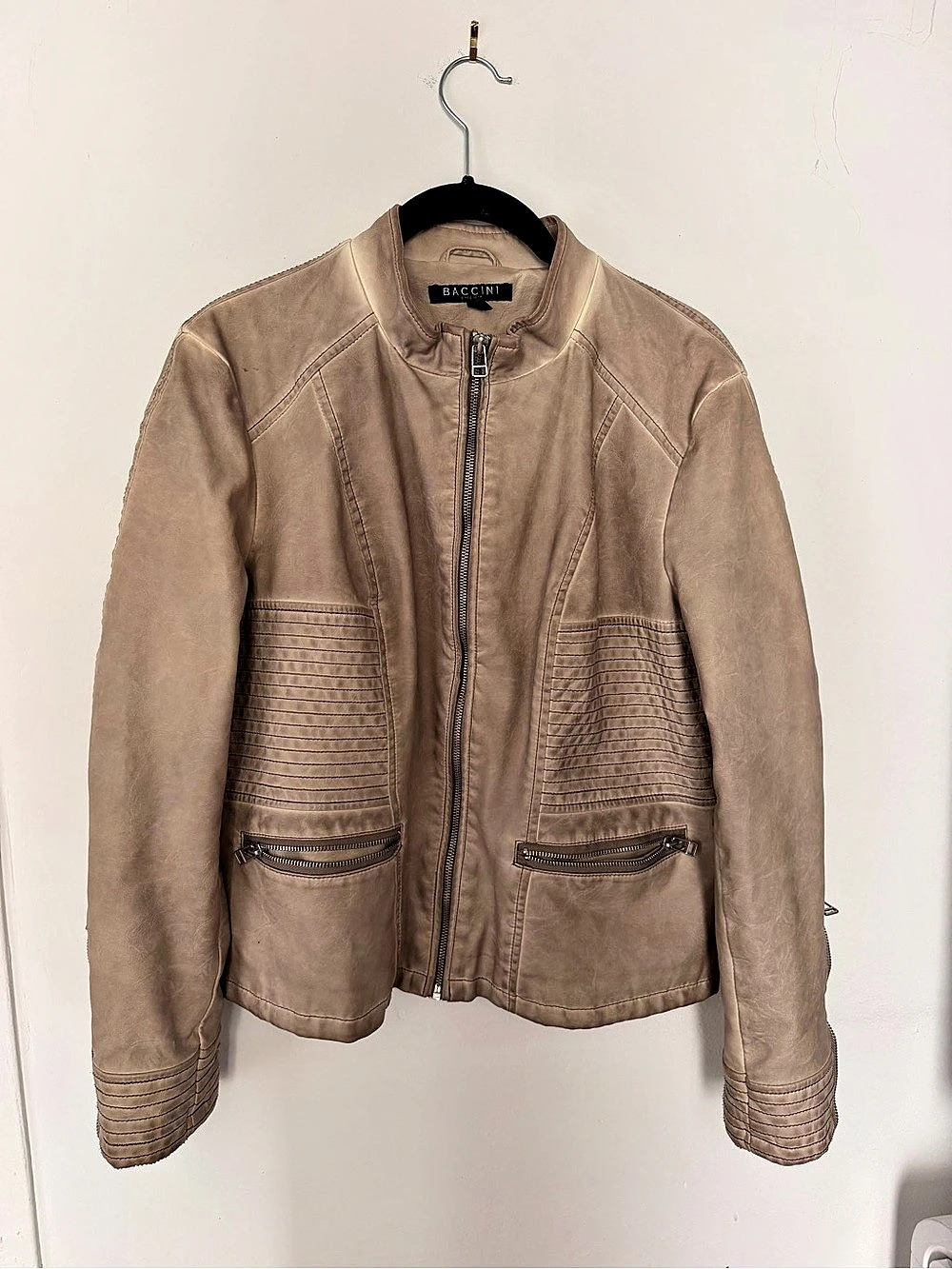 BACCINI Leather Moto Jacket in Brown Size Medium